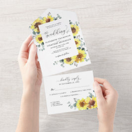 Invitación Todo En Uno Sunflowers Eucalyptus Rustic Floral Wedding RSVP