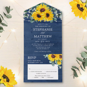 Invitación Todo En Uno Sunflowers Eucalyptus String ilumina a Boda de la