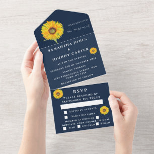 Invitación Todo En Uno Sunflowers Rustic Naval Cae acuarela floral