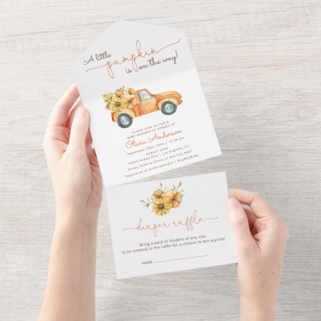 Invitación Todo En Uno Sunflowers y Pumpkins Truck Baby Shower (desgarro)