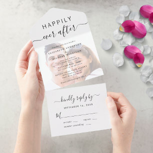 Invitación Todo En Uno Superposición de foto de escritura chic Boda