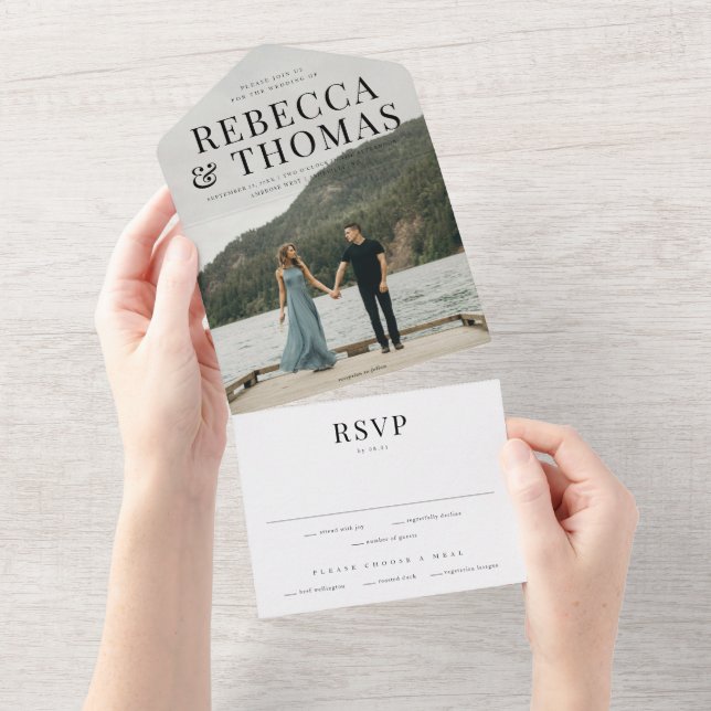 Invitación Todo En Uno Superposición de foto moderna de boda (desgarro)
