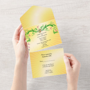 Invitación Todo En Uno Swirls y Butterflies