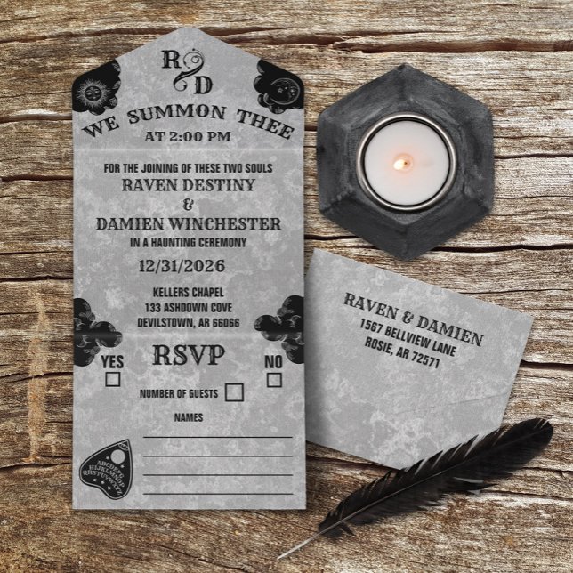 Invitación Todo En Uno Tablero Espíritu Gótico, Boda de Halloween Otoño B (Subido por el creador)