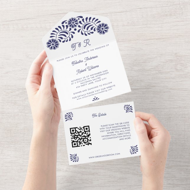 Invitación Todo En Uno Talavera mexicana todo en uno con QR (desgarro)