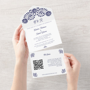 Invitación Todo En Uno Talavera mexicana todo en uno con QR