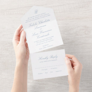 Invitación Todo En Uno Talula Dusty Blue Elegant Wedding