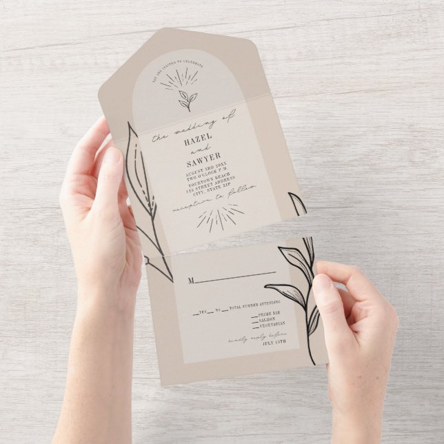 Invitación Todo En Uno Tan Arch Wedding RSVP (desgarro)