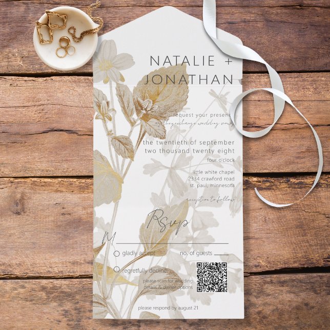 Invitación Todo En Uno Tan Neutral Flores silvestres Código QR moderno (Subido por el creador)