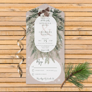 Invitación Todo En Uno Tan Rústico Pine Winter Sparkle Sin Cena
