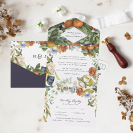 Invitación Todo En Uno Tarde verano Citrus Floral | Boda botánico
