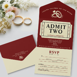 Invitación Todo En Uno Teatro de cine retro admite dos Bodas de entradas