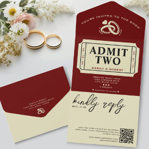 Invitación Todo En Uno Teatro de cine retro admite dos Bodas de entradas