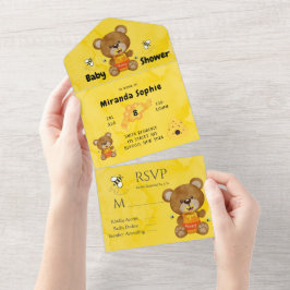 Invitación Todo En Uno Teddy Bear Bumblebee Honey Baby Shower