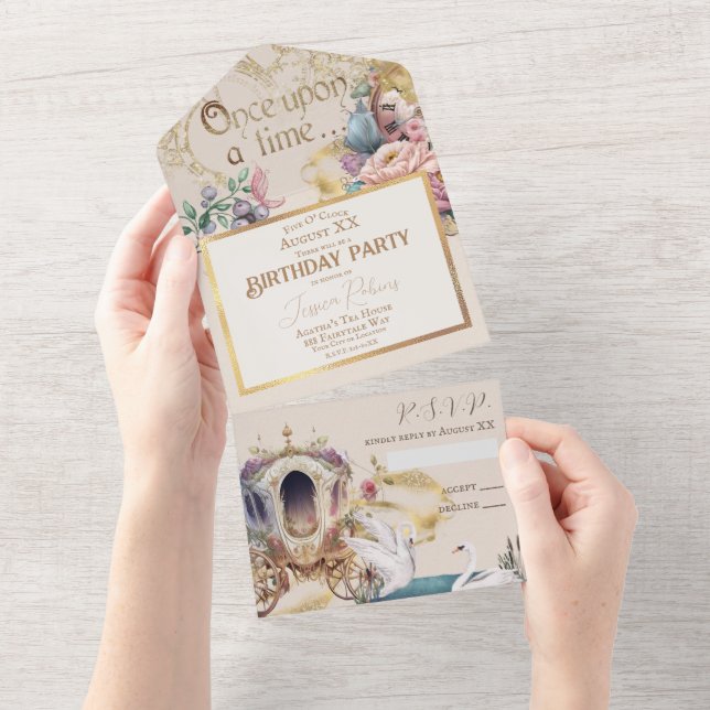 Invitación Todo En Uno Tema de Cuento de Hadas Encantado (desgarro)