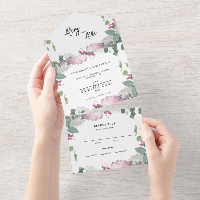 Invitación Todo En Uno Tema de la boda floral (desgarro)