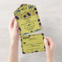 Invitación Todo En Uno Tema de la boda vintage Dandelion y Dragonfly