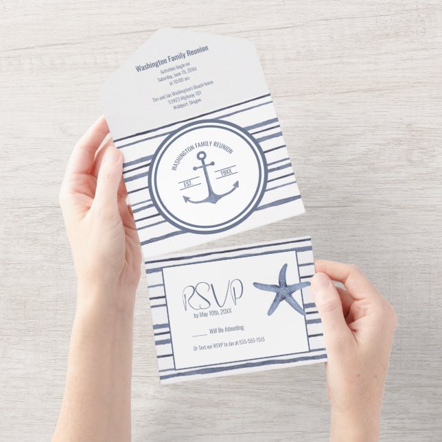 Invitación Todo En Uno Tema de la playa de la Reunión Familiar (desgarro)