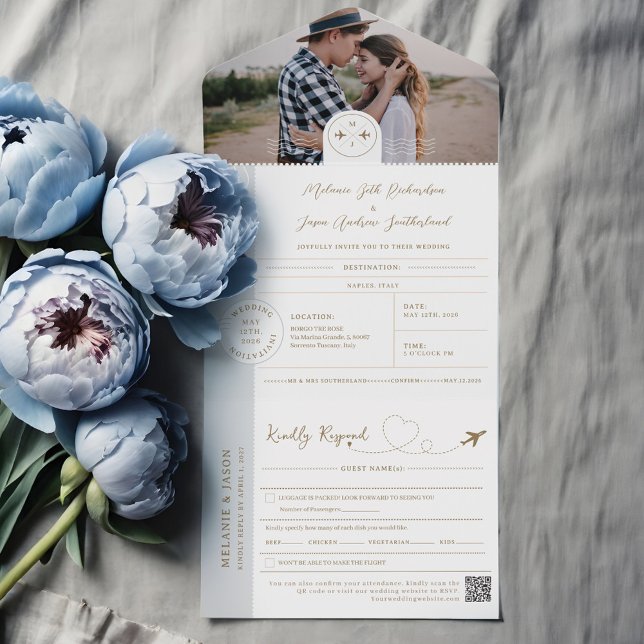 Invitación Todo En Uno Tema de viaje de destino de pasaportes de embarque (Boarding Passport Ticket Destination Travel Theme All In One Invitation)