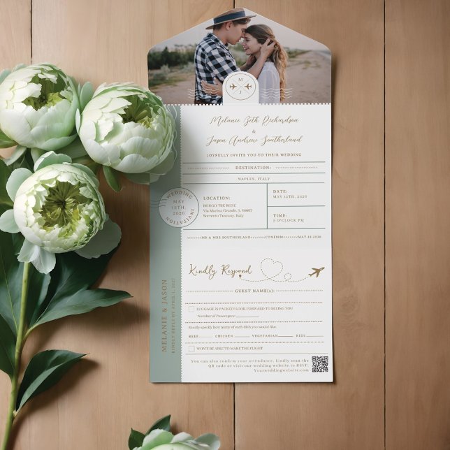 Invitación Todo En Uno Tema de viaje de destino de pasaportes de embarque (Boarding Passport Ticket Destination Travel Theme All In One Invitation)