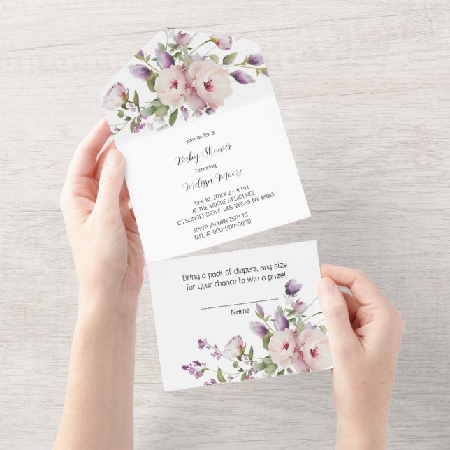Invitación Todo En Uno Tema Floración de Magnolia (desgarro)