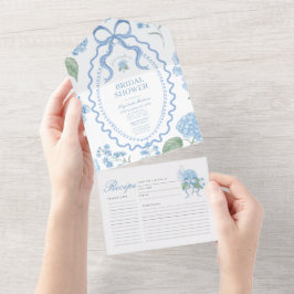 Invitación Todo En Uno Tendencias Azul Hydrangea Despedida de Soltera