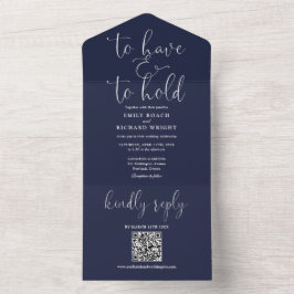 Invitación Todo En Uno Tener Y Mantener El Código QR Boda Azul De La Mari