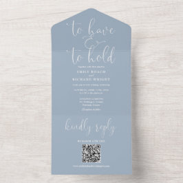 Invitación Todo En Uno Tener Y Mantener El Código QR Boda Azul Polvo