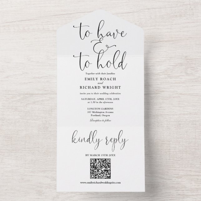Invitación Todo En Uno Tener Y Mantener El Código QR Boda Blanco Y Negro (Interior)