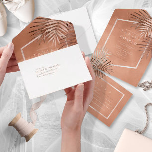 Invitación Todo En Uno Terra Cotta ID956 Boda de hojas de palmera exubera