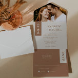 Invitación Todo En Uno Terracota Bloquea Foto De Boda Primaria Todo En Un<br><div class="desc">Invitación de boda minimalista con bloques de color terracota de color que acentúan la importante información sobre la invitación! También puedes añadir tu foto.</div>
