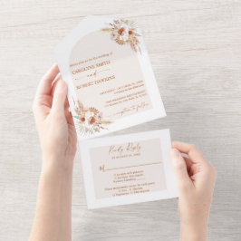 Invitación Todo En Uno Terracota bohemia moderna de pampas