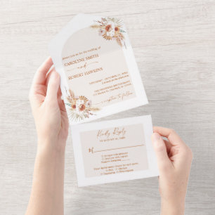 Invitación Todo En Uno Terracota bohemia moderna de pampas