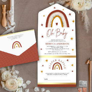 Invitación Todo En Uno Terracota Boho Arcoíris Baby Shower