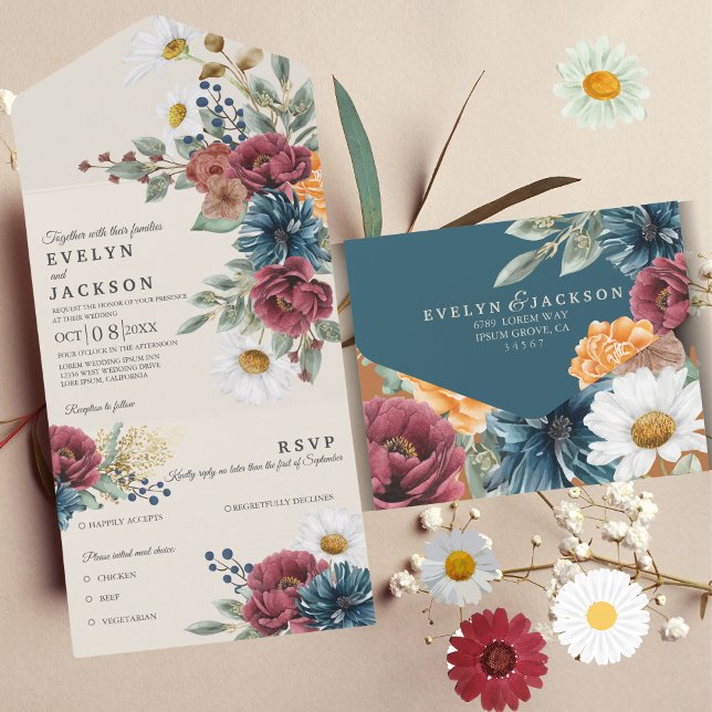 Invitación Todo En Uno Terracota naranja quemada Boho ruso moderno (Subido por el creador)