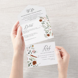 Invitación Todo En Uno terracota rust de estag floral rústico elegante