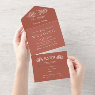 Invitación Todo En Uno Terracota vintage floral marco otoño boda todo i