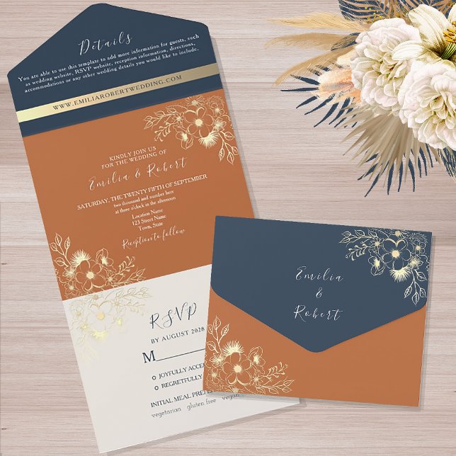 Invitación Todo En Uno Terracota y Boda Azul de la Marina (Subido por el creador)