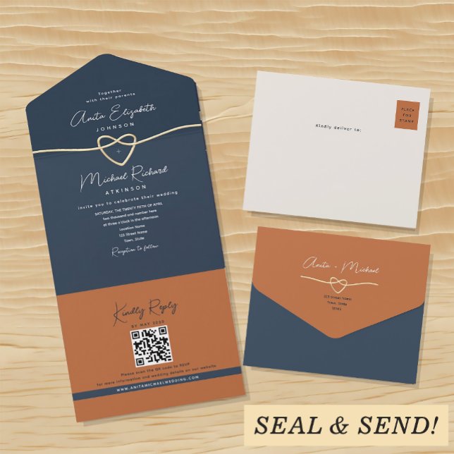Invitación Todo En Uno Terracota y Boda Azul de la Marina (Subido por el creador)