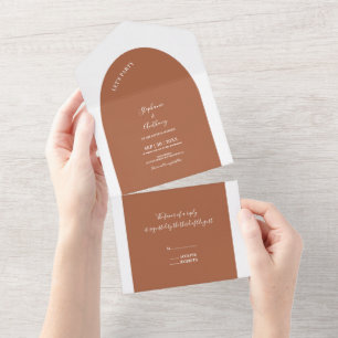 Invitación Todo En Uno Terracota y Boda del Arco Blanco