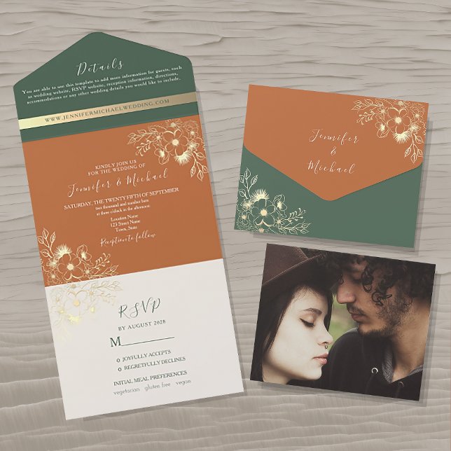 Invitación Todo En Uno Terracota y Boda verde oliva (Subido por el creador)