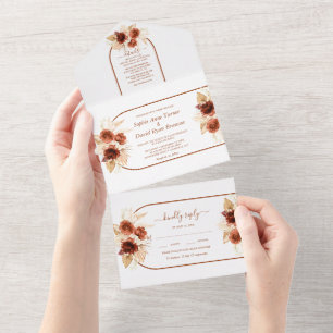 Invitación Todo En Uno Terracotta Arch Pampas Grass Floral Boda