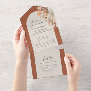 Invitación Todo En Uno terracotta bohemiana pampas boda todo en