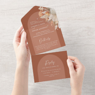 Invitación Todo En Uno terracotta bohemiana pampas boda todo en