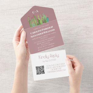 Invitación Todo En Uno Terracotta Cactus Desierto Arizona RSVP Código QR