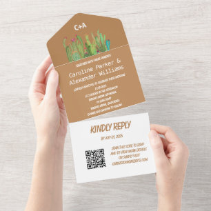 Invitación Todo En Uno Terracotta Cactus Desierto Arizona RSVP Código QR