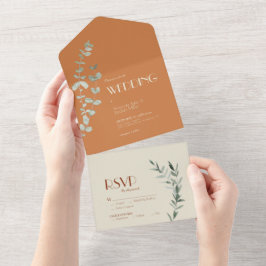 Invitación Todo En Uno Terracotta Eucalyptus Deco Boda