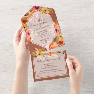 Invitación Todo En Uno Terracotta Fall Boda Floral
