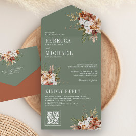 Invitación Todo En Uno Terracotta Floral Flor silvestre Sage Green Boda