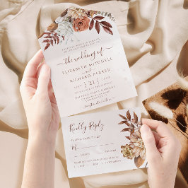 Invitación Todo En Uno Terracotta Flores de óxido Boho Fall Boda